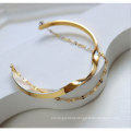 Chain smooth twisted double opening unique design stainless steel charm adjustable bangle